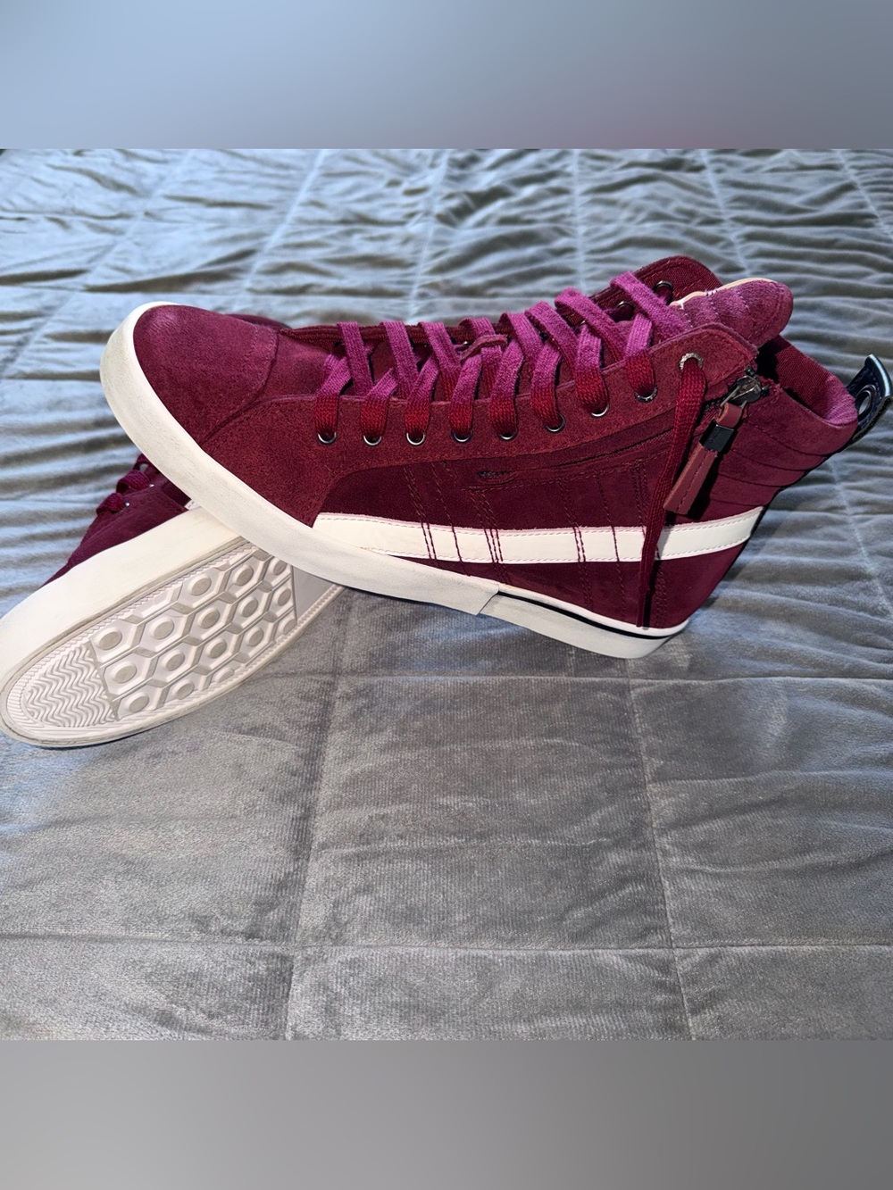 Diesel D-Velows Mid Lace Men’s US 12 Burgundy Suede Leather High Top Sneakers